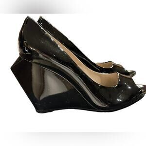 Calvin Klein Collection Size 41 Made in Italy Black Patent Leather Thao Wedges